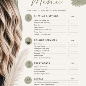 Hairdresser Price Menu Template